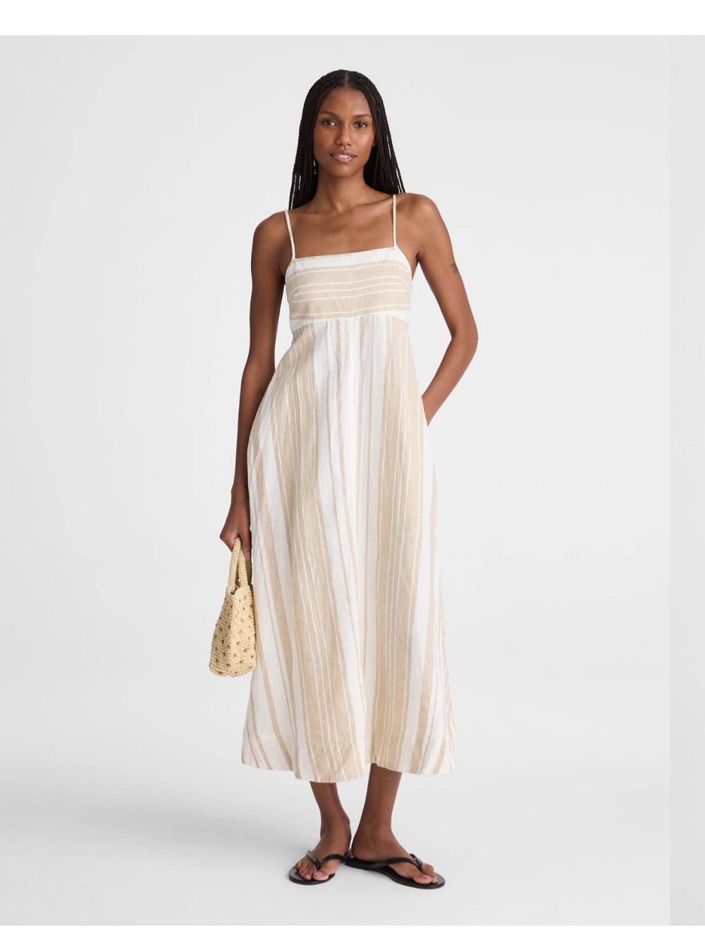 Madewell Empire-Waist Midi Dress in 100% Linen XS